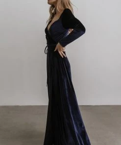 BB Custom Esmerelda Velvet Wrap Maxi Dress | Navy 11 BB Custom Esmerelda Velvet Wrap Maxi Dress | Navy
