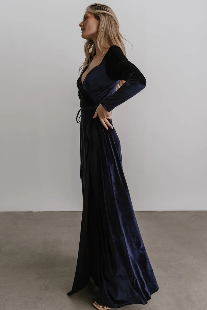BB Custom Esmerelda Velvet Wrap Maxi Dress | Navy 4 BB Custom Esmerelda Velvet Wrap Maxi Dress | Navy