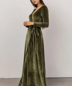 BB Custom Esmerelda Velvet Wrap Maxi Dress | Olive