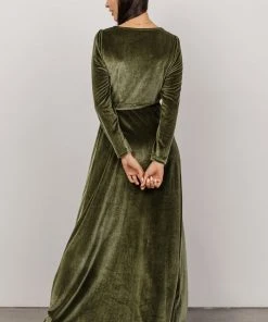 BB Custom Esmerelda Velvet Wrap Maxi Dress | Olive