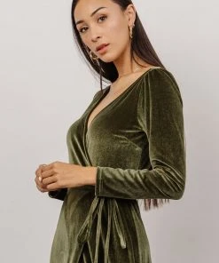 BB Custom Esmerelda Velvet Wrap Maxi Dress | Olive
