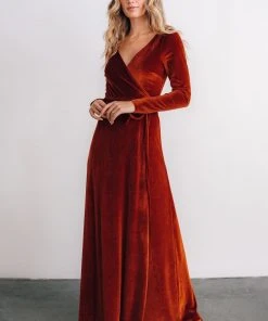 BB Custom Esmerelda Velvet Wrap Maxi Dress | Rust