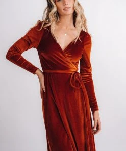 BB Custom Esmerelda Velvet Wrap Maxi Dress | Rust