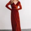 BB Custom Esmerelda Velvet Wrap Maxi Dress | Rust