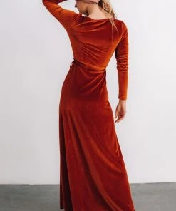 BB Custom Esmerelda Velvet Wrap Maxi Dress | Rust