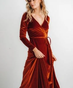 BB Custom Esmerelda Velvet Wrap Maxi Dress | Rust