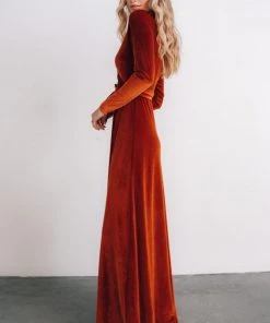 BB Custom Esmerelda Velvet Wrap Maxi Dress | Rust
