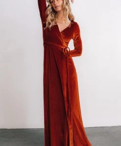 BB Custom Esmerelda Velvet Wrap Maxi Dress | Rust