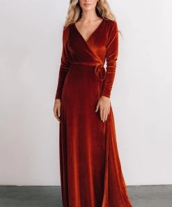 BB Custom Esmerelda Velvet Wrap Maxi Dress | Rust