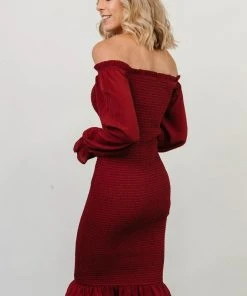 BB Custom Esther Smocked Midi Dress | Ox Blood
