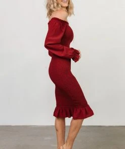 BB Custom Esther Smocked Midi Dress | Ox Blood