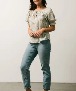 POL Estonia Square Neck Top | Cream + Sage Multi Floral Tops