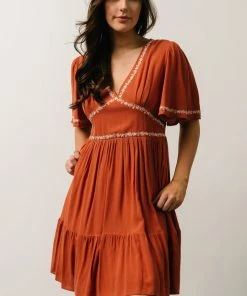 IL Evania Embroidered Mini Dress | Terracotta