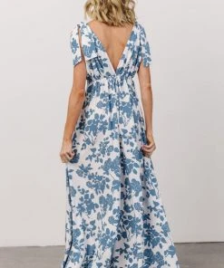 DD Dresses Everlee Tie Tank Maxi Dress | White + Blue Floral
