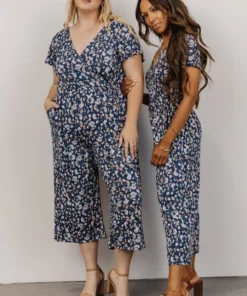 GIL Evie V Neck Jumpsuit | Navy Multi Floral