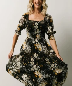 BB Custom Fabian Jacquard Midi Dress | Black Floral 3 BB Custom Fabian Jacquard Midi Dress | Black Floral