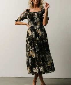 BB Custom Fabian Jacquard Midi Dress | Black Floral