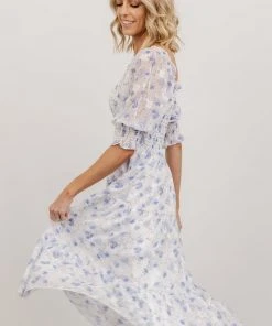 BB Custom Dresses Fabian Jacquard Midi Dress | Blue Floral