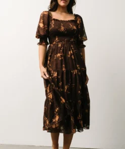 BB Custom Dresses Fabian Jacquard Midi Dress | Mahogany Floral 5 BB Custom Dresses Fabian Jacquard Midi Dress | Mahogany Floral