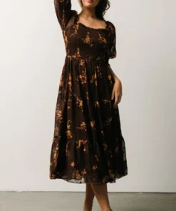 BB Custom Dresses Fabian Jacquard Midi Dress | Mahogany Floral 3 BB Custom Dresses Fabian Jacquard Midi Dress | Mahogany Floral