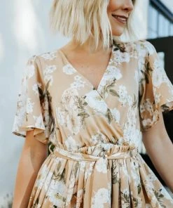 Baltic Born Fabric Swatch - Sicily Satin | Taupe Floral