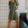 POL Felipa Corduroy Mini Dress | Dusty Green Dresses