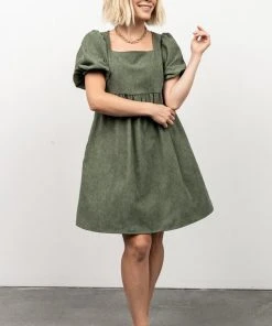 POL Felipa Corduroy Mini Dress | Dusty Green Dresses
