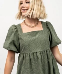 POL Felipa Corduroy Mini Dress | Dusty Green Dresses