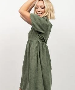 POL Felipa Corduroy Mini Dress | Dusty Green Dresses