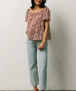 HAY Felix Peasant Top | Mauve Multi Floral