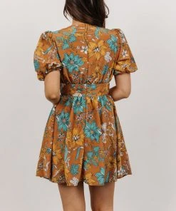 FT Dresses Finland Balloon Sleeve Mini Dress | Camel Floral