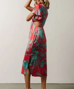 SL Finn Front Tie Midi Dress | Fuchsia Palm Print