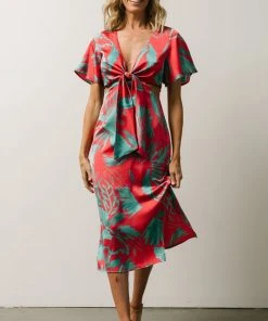SL Finn Front Tie Midi Dress | Fuchsia Palm Print