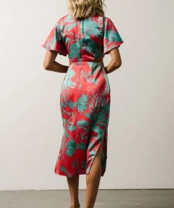 SL Finn Front Tie Midi Dress | Fuchsia Palm Print