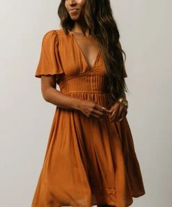 IL Fiona Pintuck Pleat Mini Dress | Camel