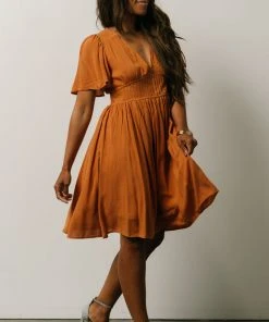 IL Fiona Pintuck Pleat Mini Dress | Camel