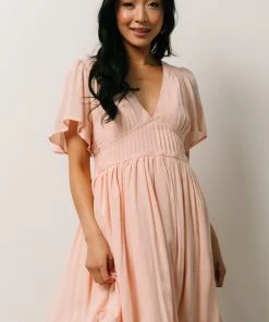 IL Fiona Pintuck Pleat Mini Dress | Peach Dresses