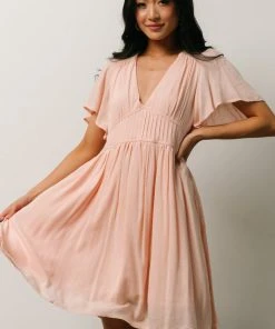 IL Fiona Pintuck Pleat Mini Dress | Peach Dresses