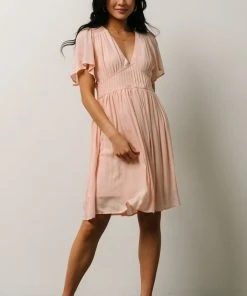 IL Fiona Pintuck Pleat Mini Dress | Peach Dresses