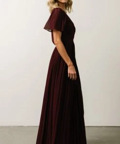 Soi Francine Pleated Wrap Maxi Dress | Burgundy Dresses