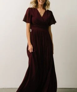 Soi Francine Pleated Wrap Maxi Dress | Burgundy Dresses