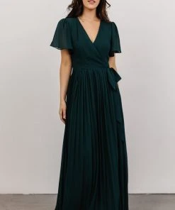 Soi Francine Pleated Wrap Maxi Dress | Emerald