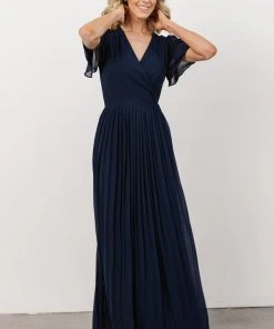 Soi Francine Pleated Wrap Maxi Dress | Navy Dresses