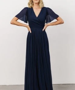 Soi Francine Pleated Wrap Maxi Dress | Navy Dresses