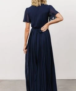 Soi Francine Pleated Wrap Maxi Dress | Navy Dresses