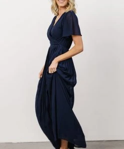 Soi Francine Pleated Wrap Maxi Dress | Navy Dresses