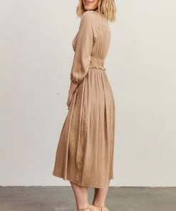 POL Gabriella Satin Midi Dress | Champagne Dresses