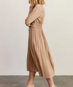 POL Gabriella Satin Midi Dress | Champagne Dresses