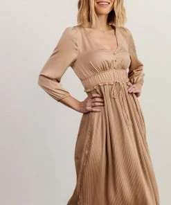 POL Gabriella Satin Midi Dress | Champagne Dresses