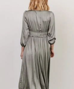 POL Gabriella Satin Midi Dress | Eucalyptus
